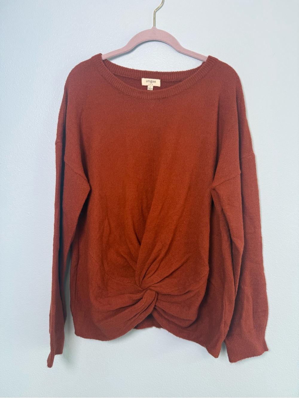 Umgee Rust Twist-Front Pullover Sweater